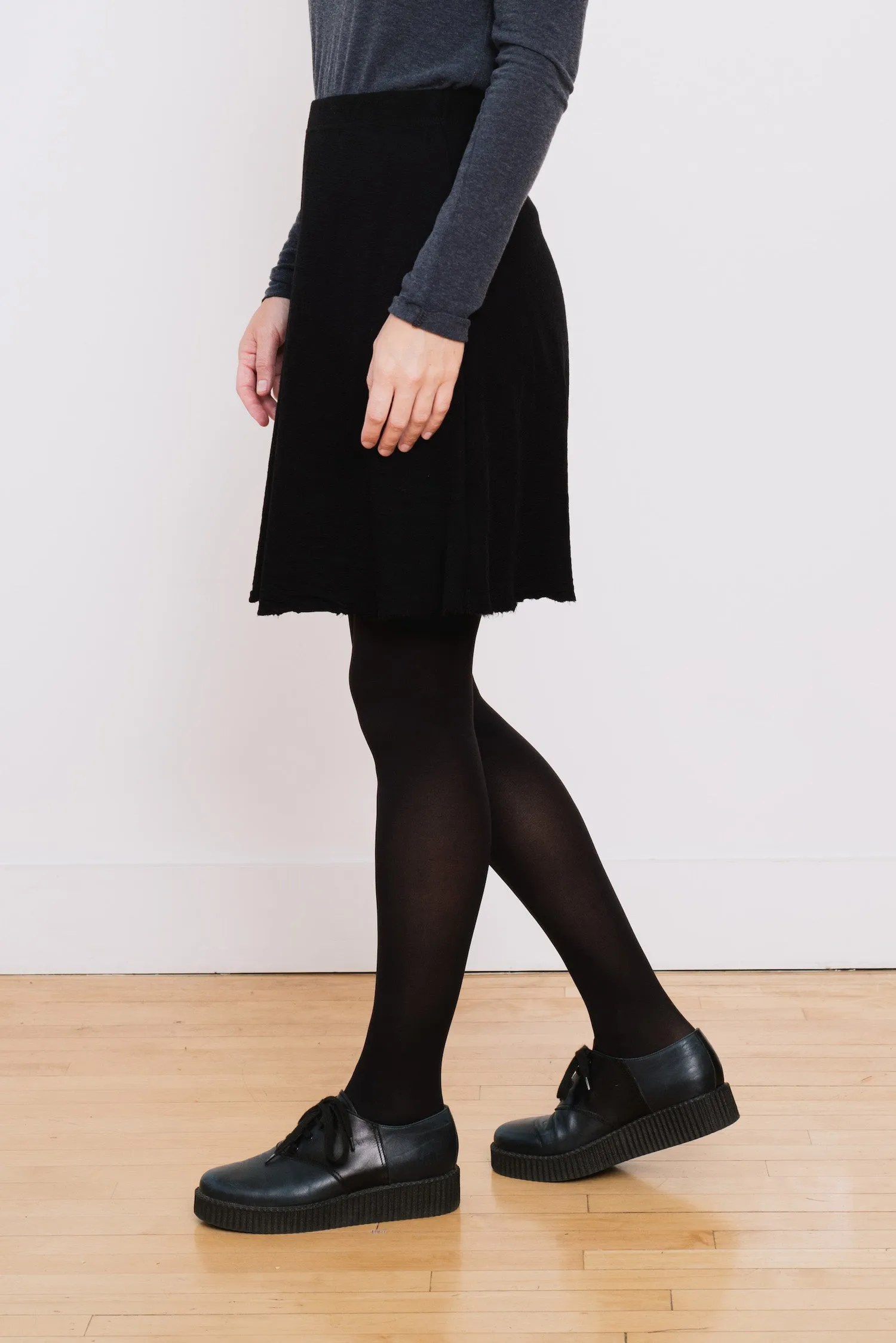 A-Line Short Wool Skirt , Black