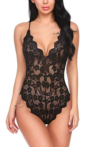 Avidlove Women Teddy Lingerie One Piece Babydoll Bodysuit Romper,Medium,Black