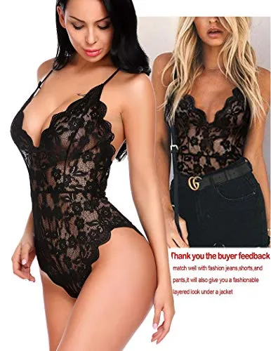 Avidlove Women Teddy Lingerie One Piece Babydoll Bodysuit Romper,Medium,Black