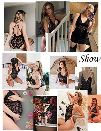 Avidlove Women Teddy Lingerie One Piece Babydoll Bodysuit Romper,Medium,Black