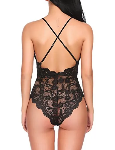 Avidlove Women Teddy Lingerie One Piece Babydoll Bodysuit Romper,Medium,Black
