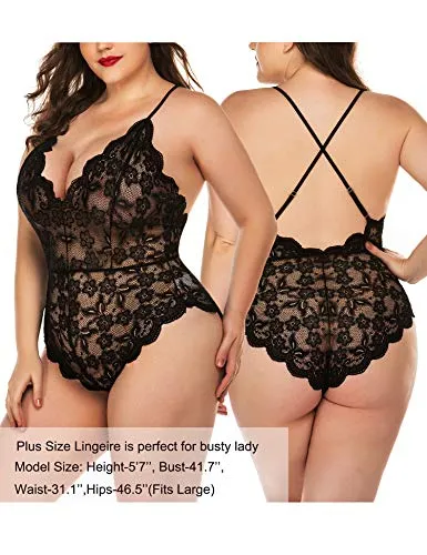 Avidlove Women Teddy Lingerie One Piece Babydoll Bodysuit Romper,Medium,Black
