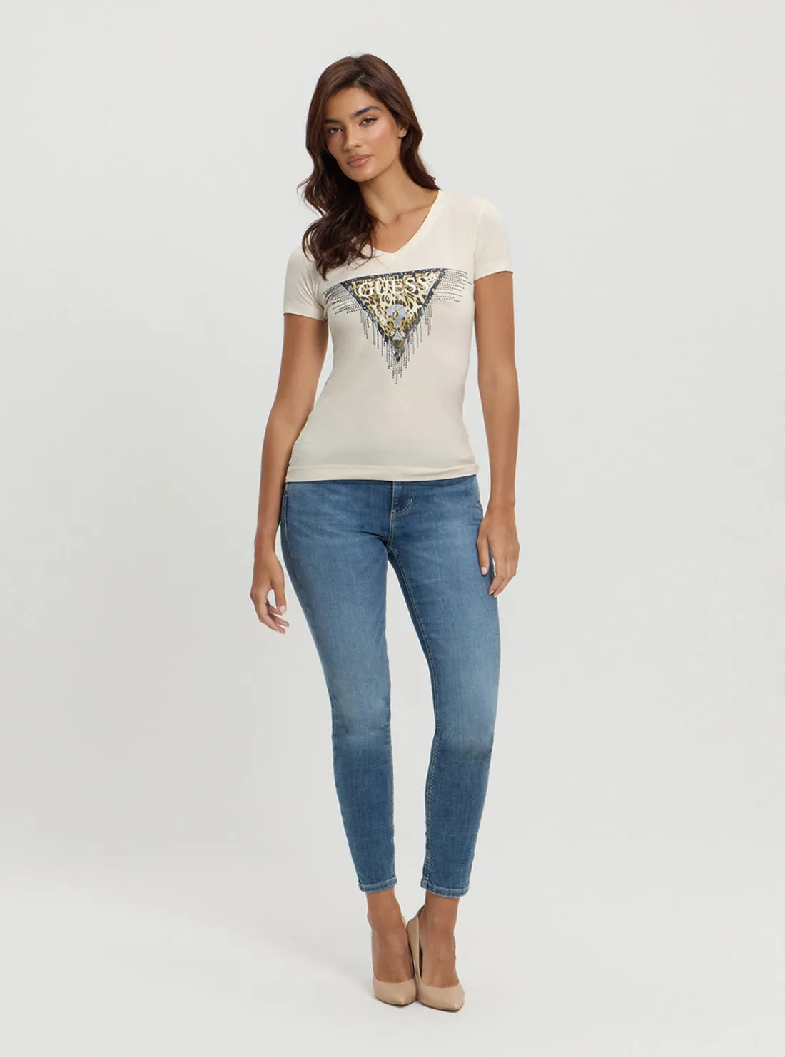 Beige Triangle Tiger Print T-Shirt