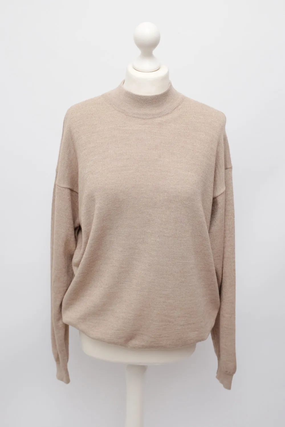 BEIGE WOOL MOCK NECK SWEATER