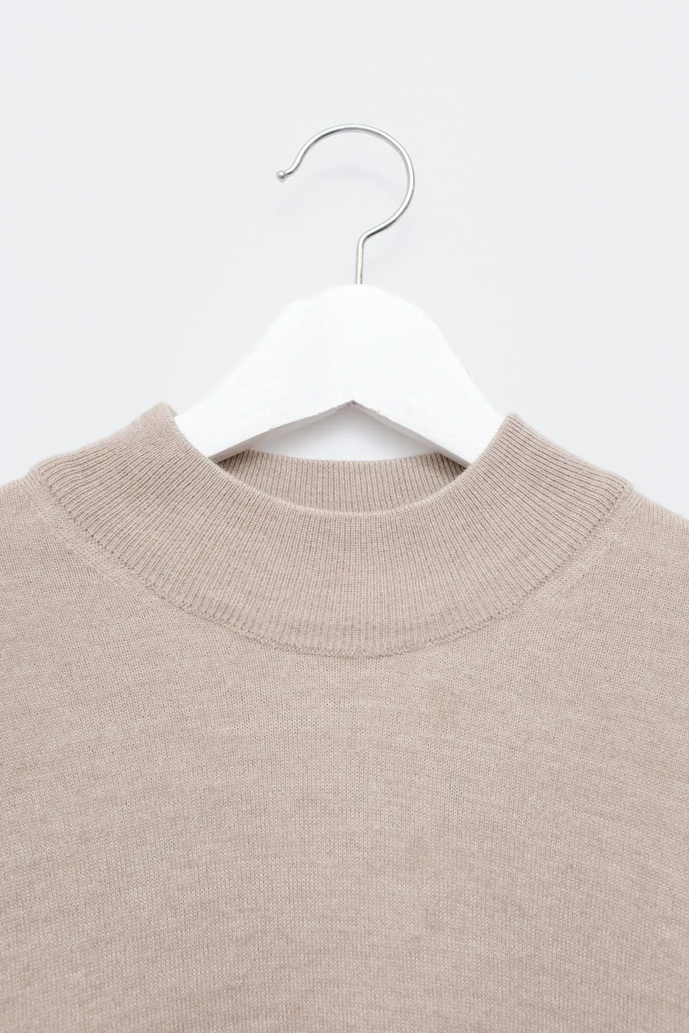 BEIGE WOOL MOCK NECK SWEATER