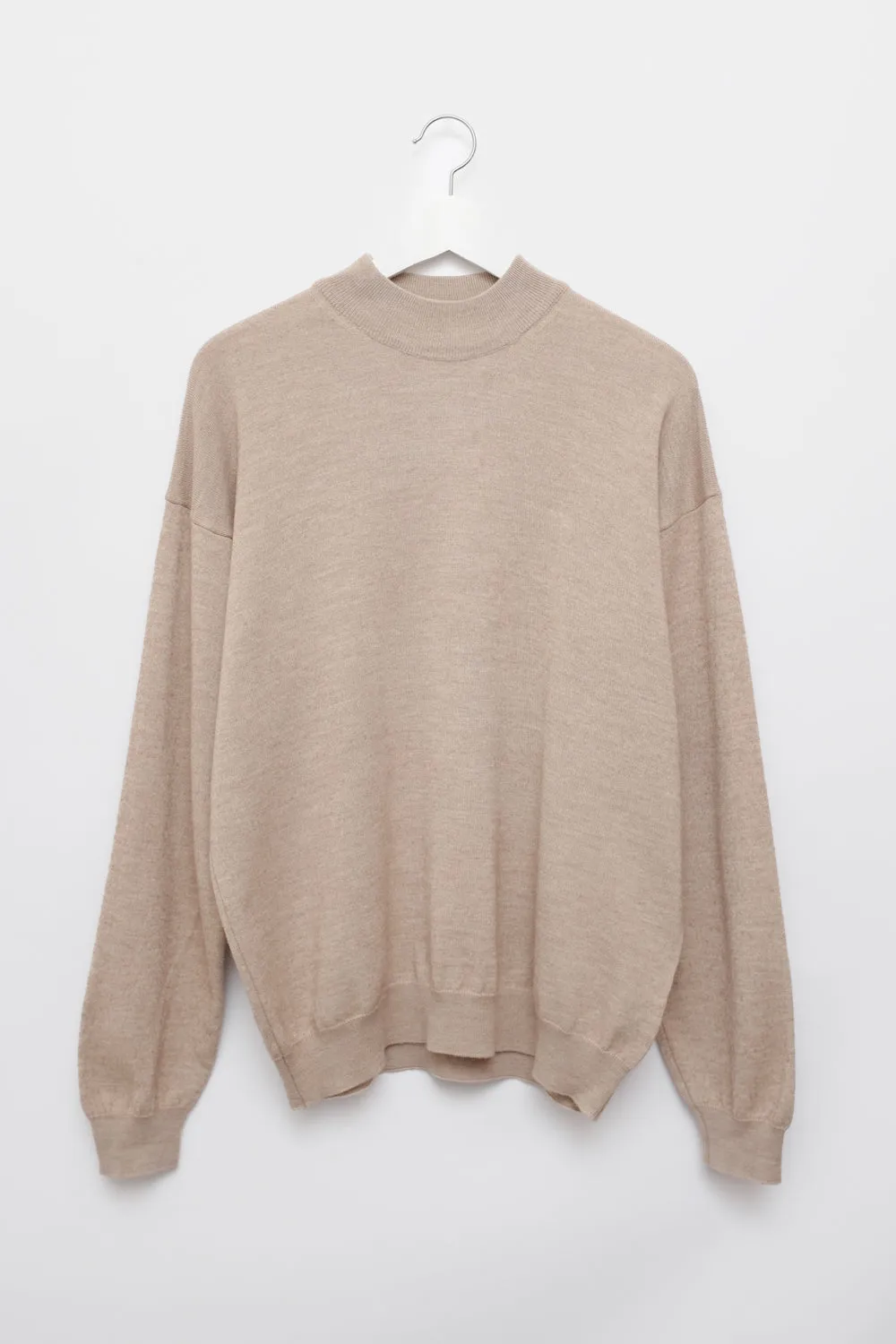 BEIGE WOOL MOCK NECK SWEATER