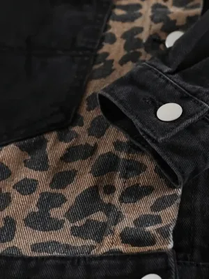 Berneen - Wilde chique denim jas met lange mouwen en luipaardprint