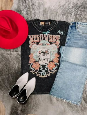 Black Wild West Cowboy Skull Graphic Tee