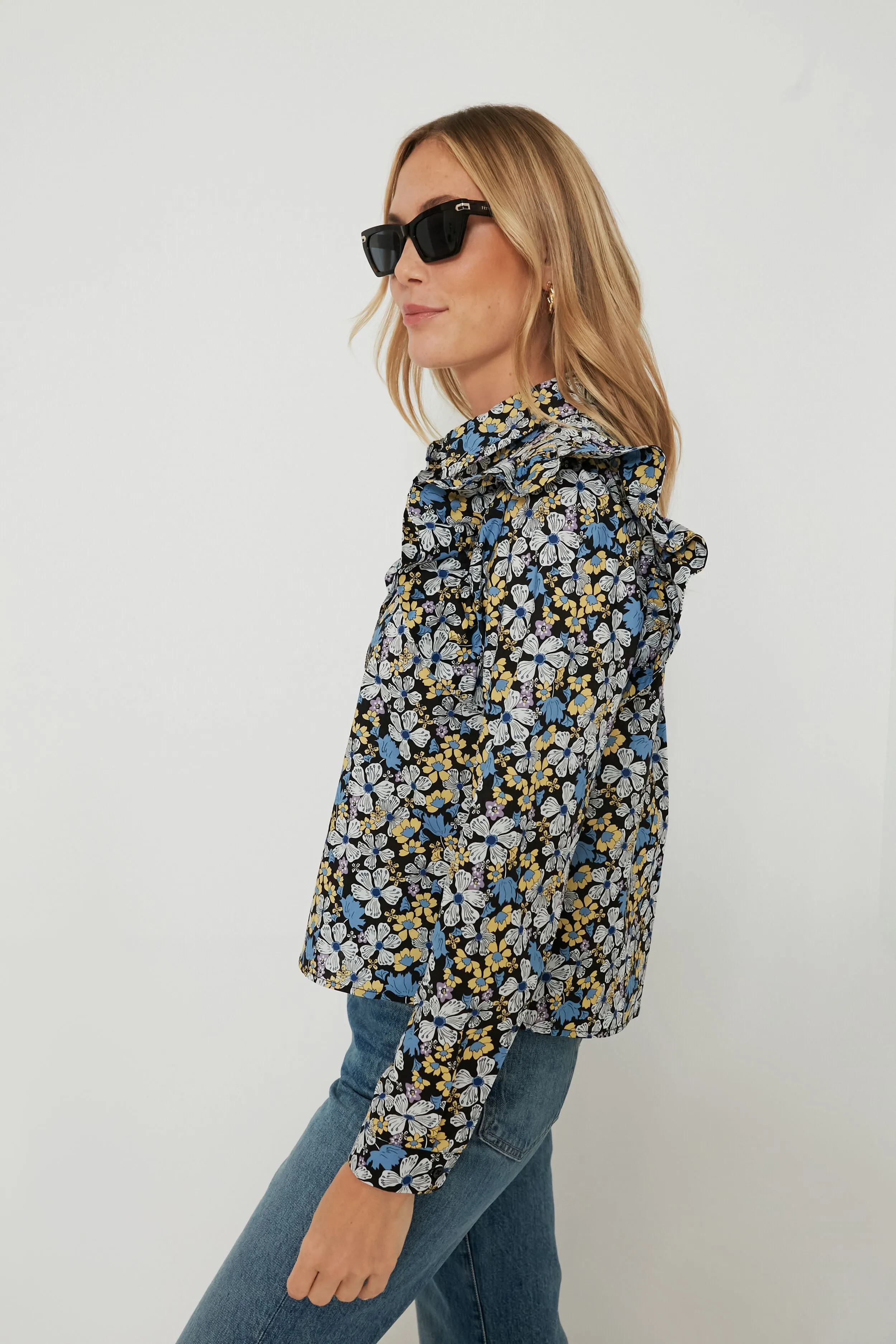 Blue & Yellow Floral Primrose Blouse