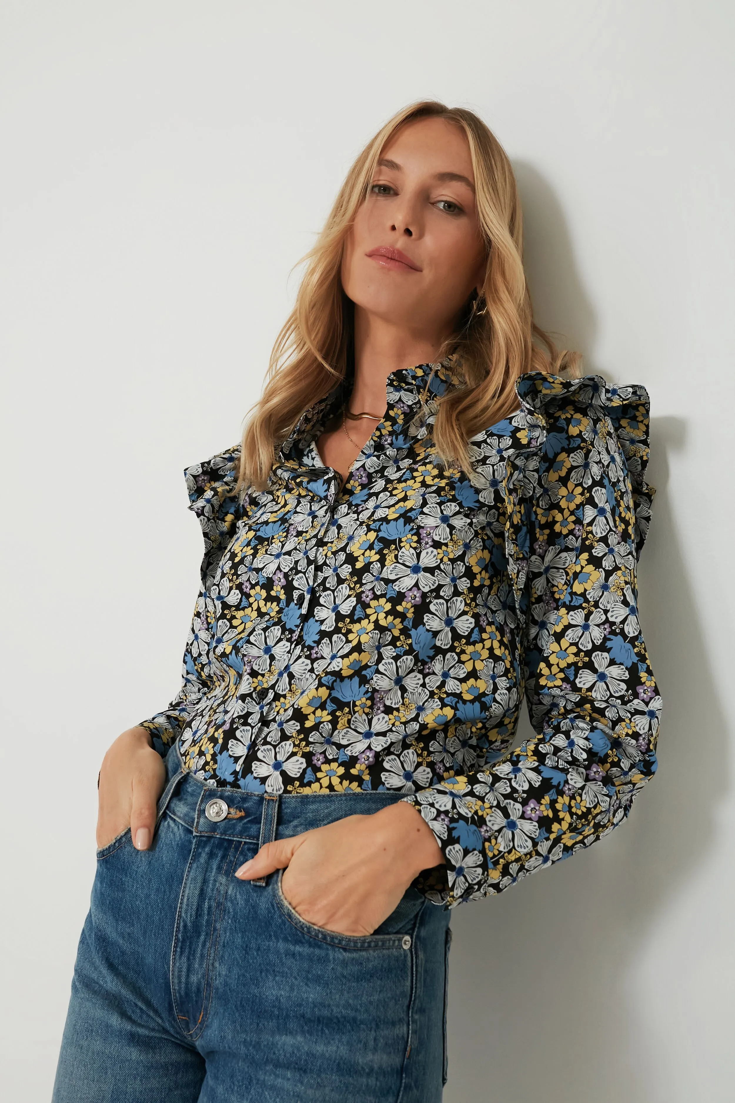 Blue & Yellow Floral Primrose Blouse