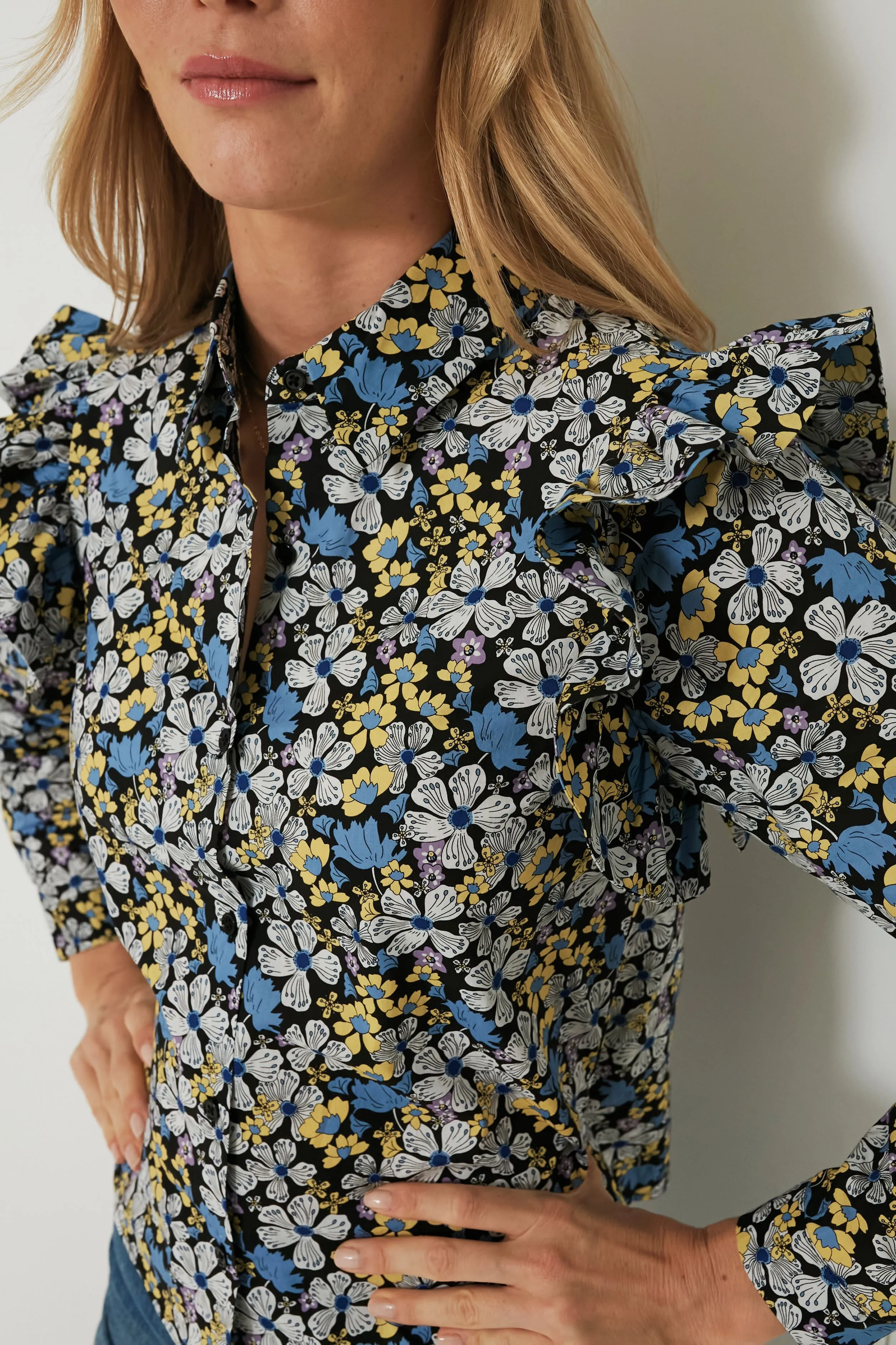 Blue & Yellow Floral Primrose Blouse