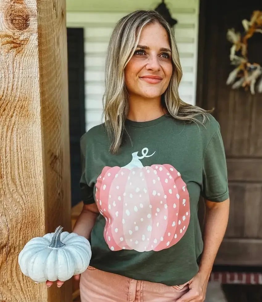 Blush Pumpkin Fall Tee - Olive Green T-shirt