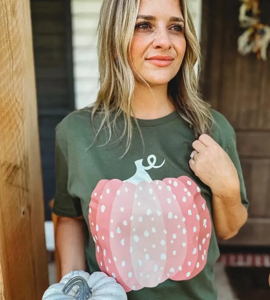 Blush Pumpkin Fall Tee - Olive Green T-shirt