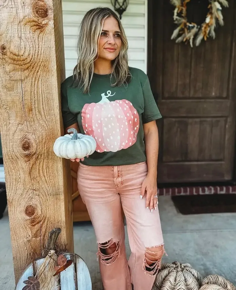 Blush Pumpkin Fall Tee - Olive Green T-shirt