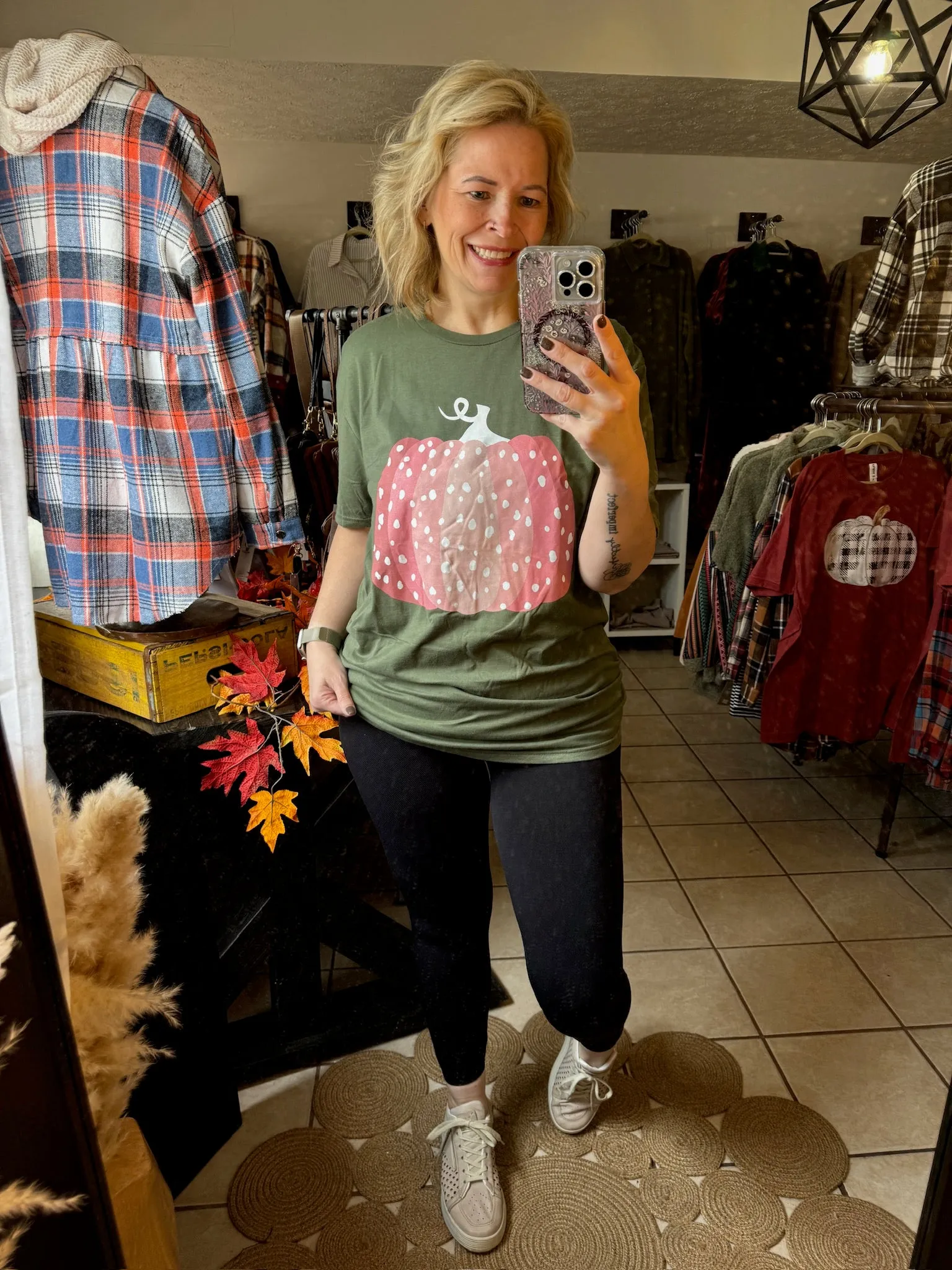 Blush Pumpkin Fall Tee - Olive Green T-shirt