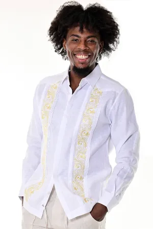 Bohio 100% Linen Long Sleeve Cuban Style Shirt w/French Cuff & Fancy Embroidered Panels in (2) Colors - MLG1685
