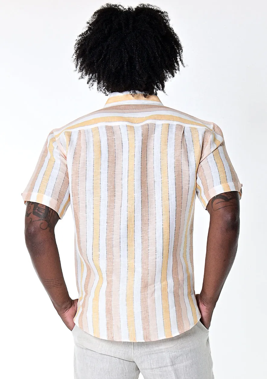 Bohio Men's 100% Linen Casual Short Sleeve Stripe Shirt in (3) Pastel Colors-MLS266