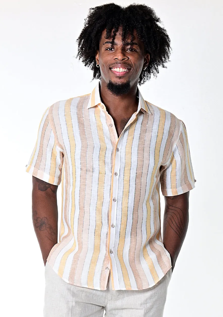 Bohio Men's 100% Linen Casual Short Sleeve Stripe Shirt in (3) Pastel Colors-MLS266