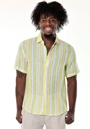 Bohio Men's 100% Linen Casual Short Sleeve Stripe Shirt in (3) Pastel Colors-MLS266