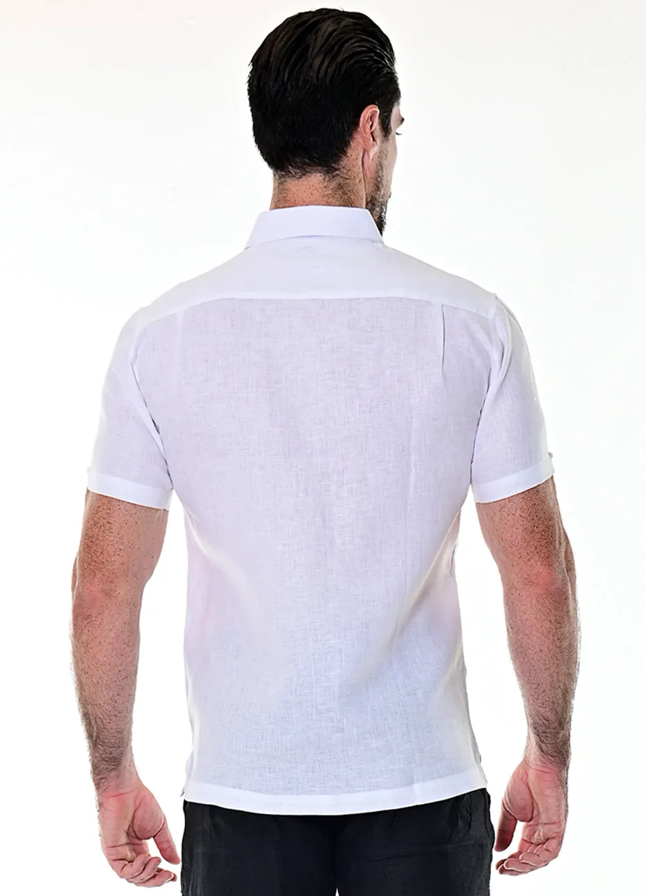 Bohio Men's 100% Linen Guayabera Inspired Embroidered (2) Panel Short Sleeve Shirt in (2) Colors-MLS1690