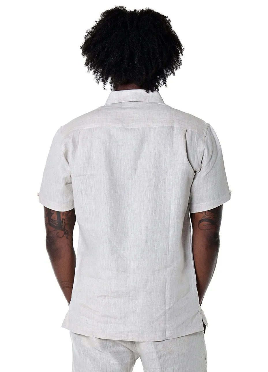Bohio Men's 100% Linen Guayabera Inspired Embroidered (2) Panel Short Sleeve Shirt in (2) Colors-MLS1690