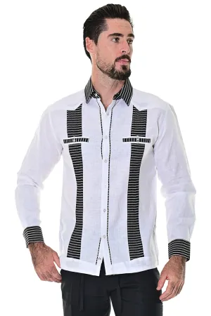 Bohio Men's 100% Linen Guayabera Inspired Long Sleeve Fancy Shirt w/Striped Pin-Tucked Panels in (3) Colors MLG1418