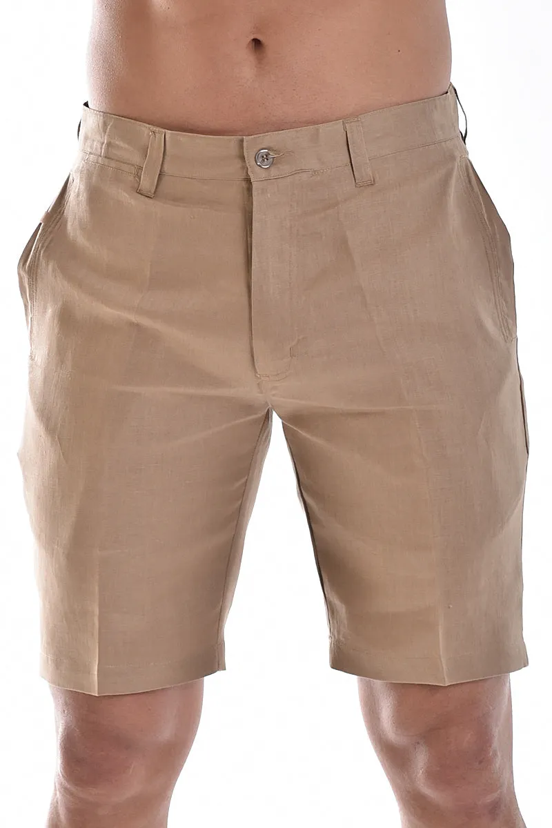 Bohio Mens Linen Blend Casual Flat Front Summer Linen Shorts in (5) Colors - MLH40C