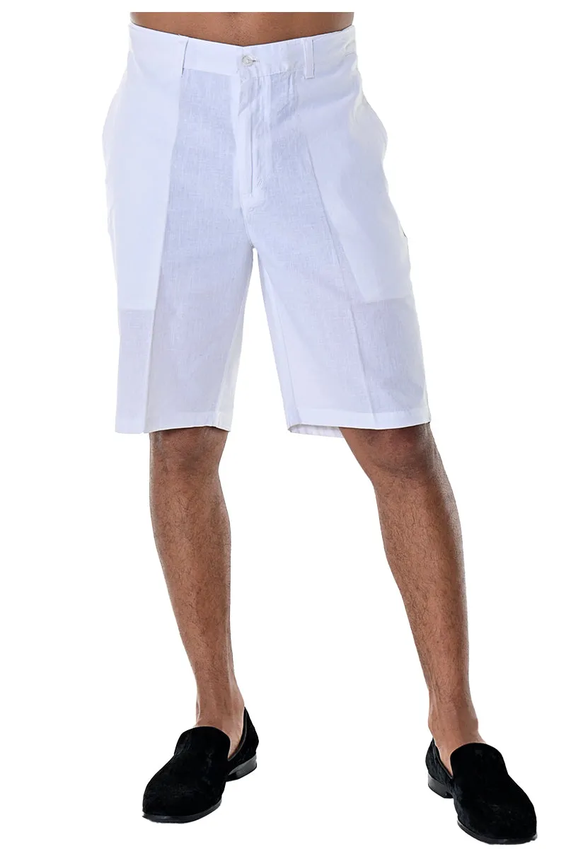 Bohio Mens Linen Blend Casual Flat Front Summer Linen Shorts in (5) Colors - MLH40C