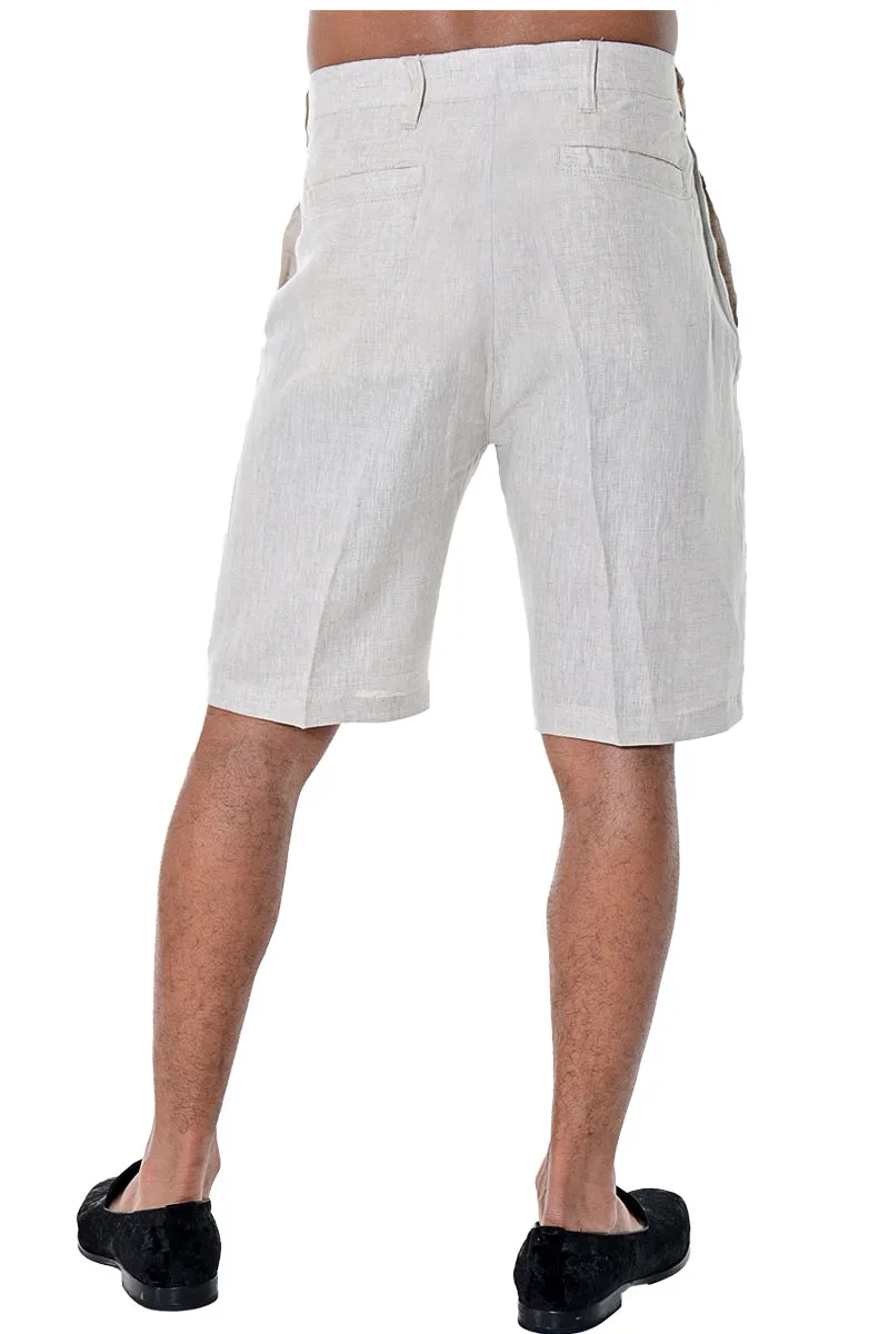 Bohio Mens Linen Blend Casual Flat Front Summer Linen Shorts in (5) Colors - MLH40C