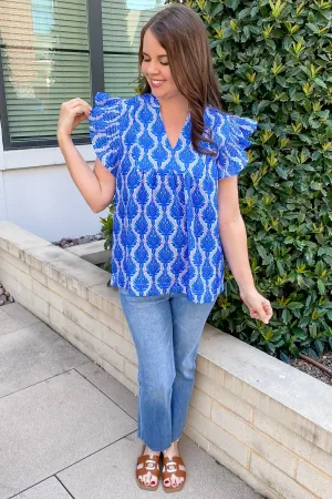 Bold Blues Print Babydoll Top