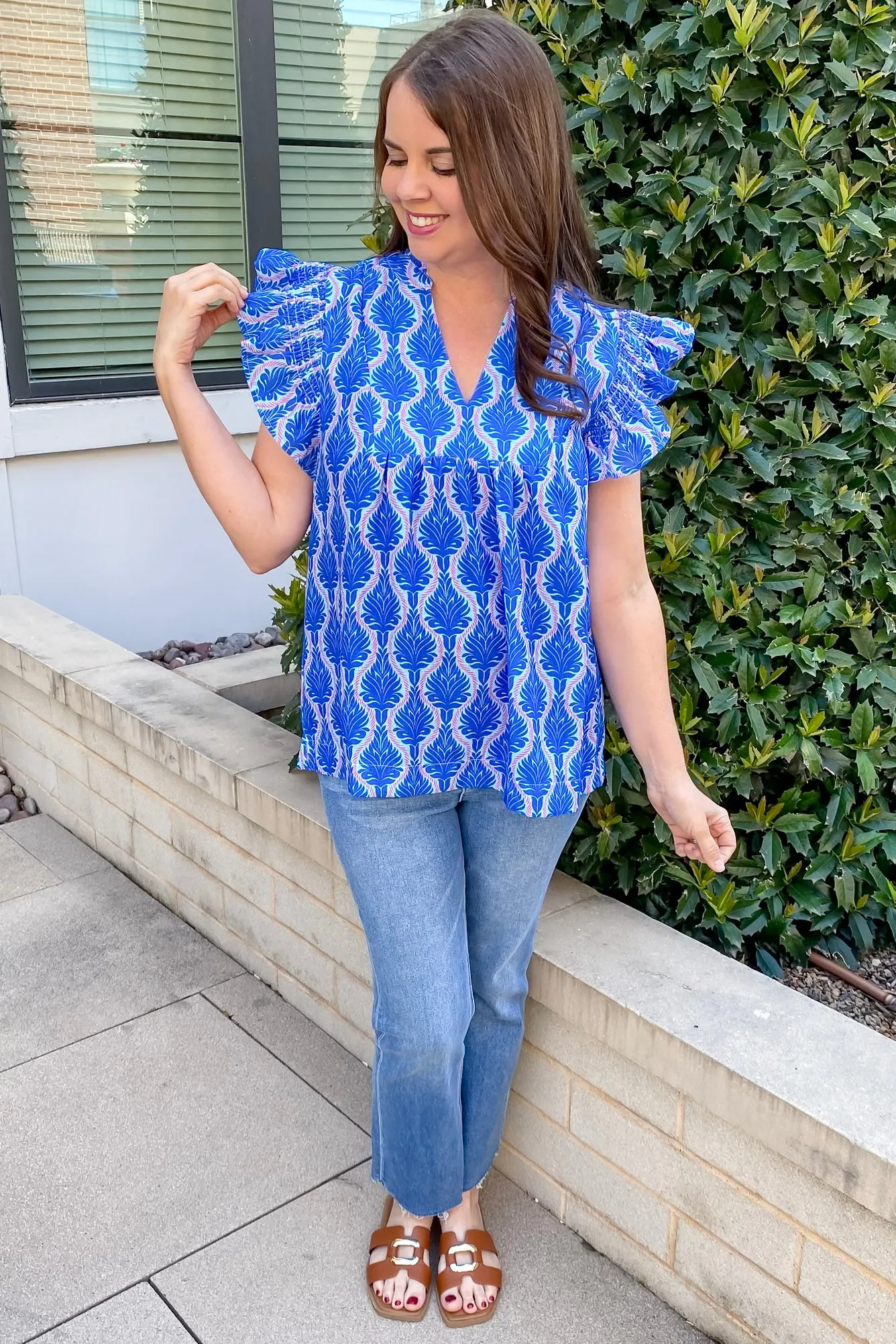 Bold Blues Print Babydoll Top