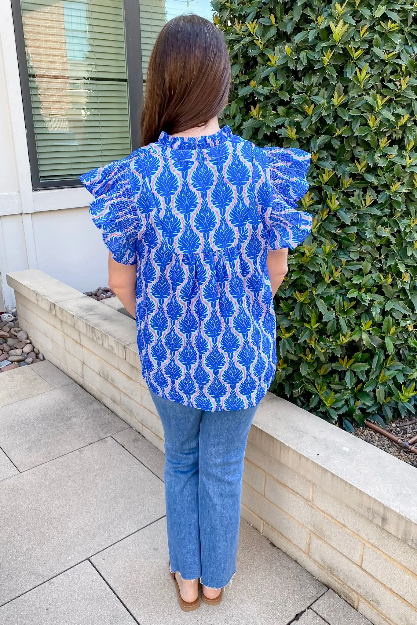 Bold Blues Print Babydoll Top