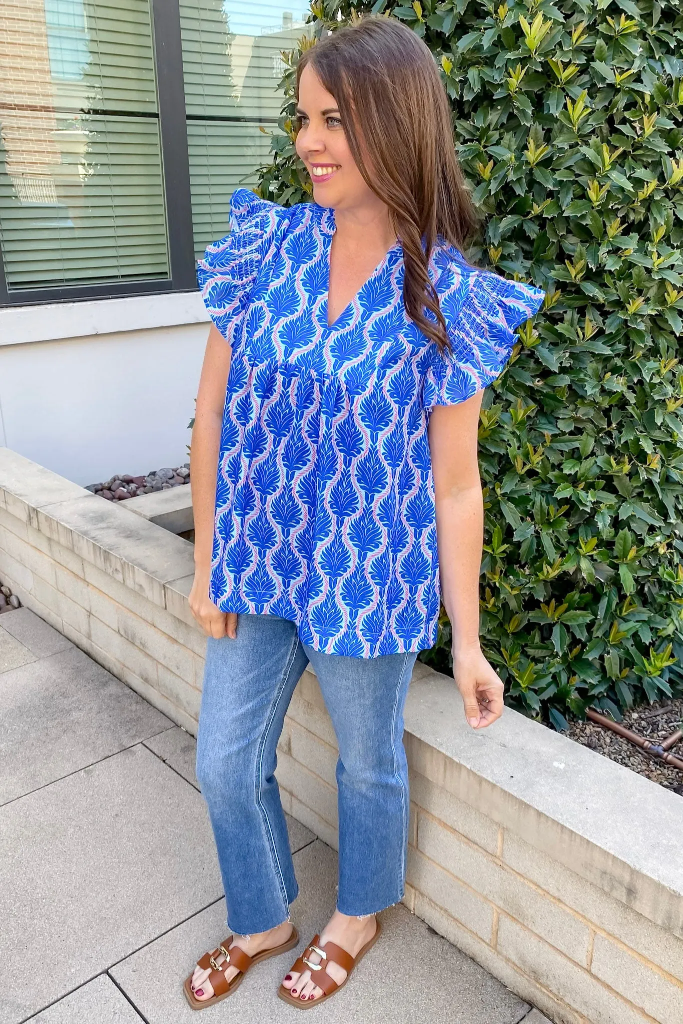 Bold Blues Print Babydoll Top