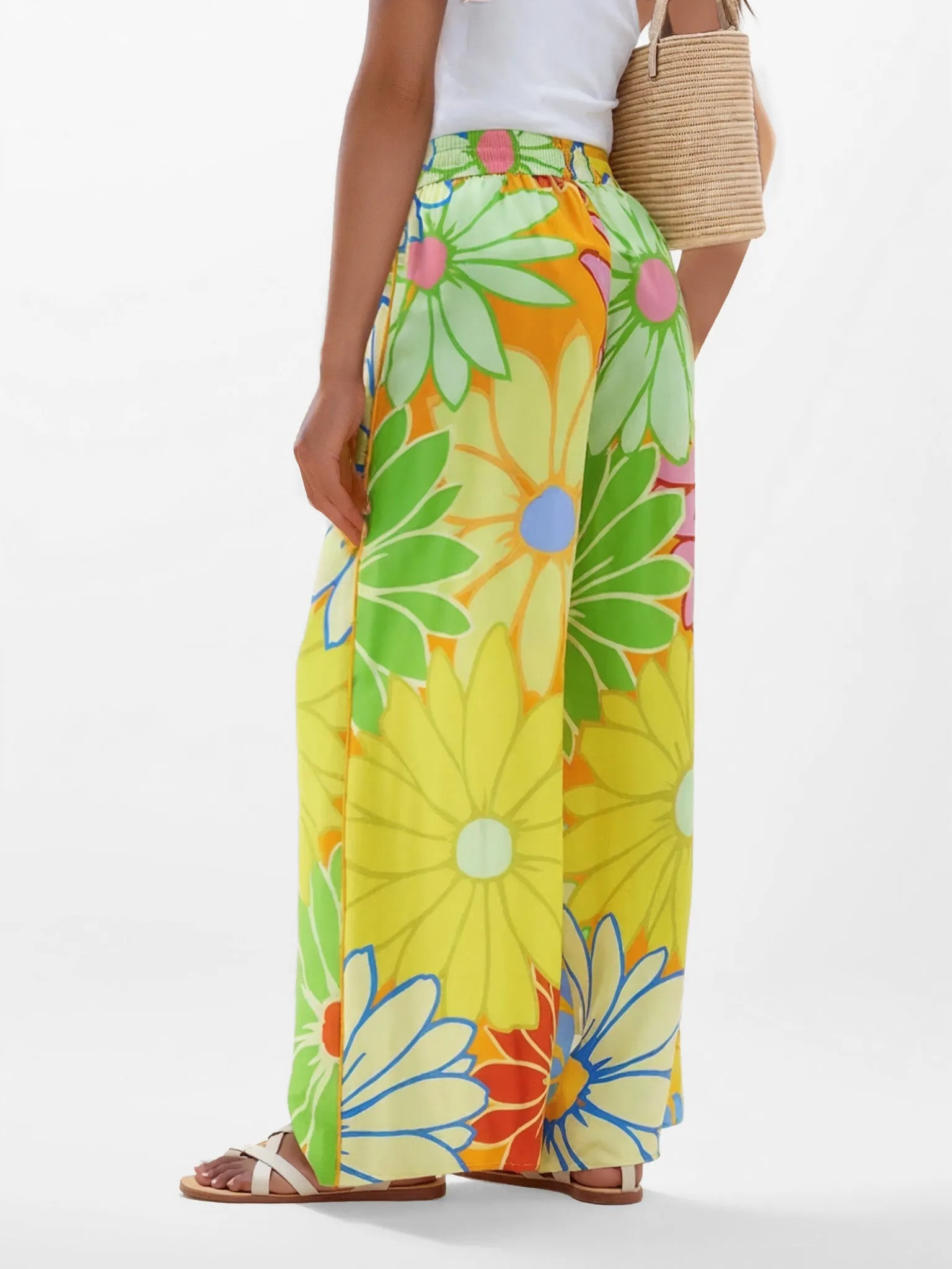 Bold Floral Print Wide-Leg Pants