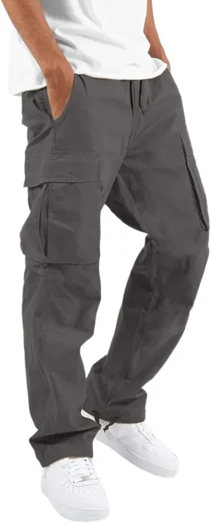 Cargo Pants for Men Relaxed Fit Mens Cargo Pants Men's Loose Fit Fashion Solid Color Elastic Waist Long Pants Outdoor
