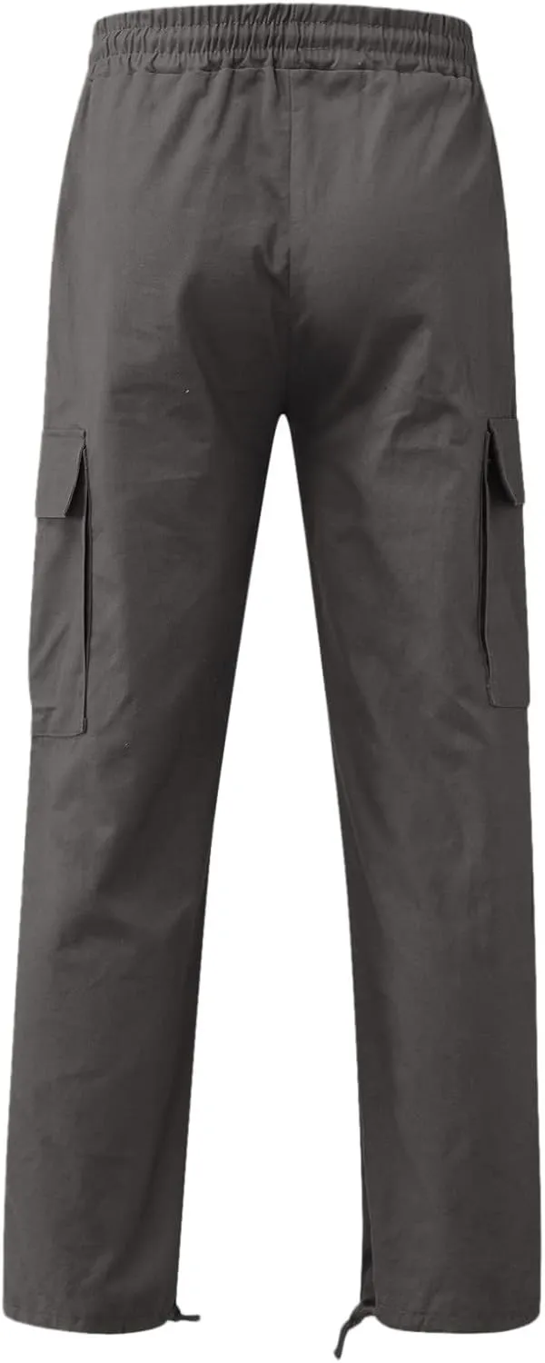Cargo Pants for Men Relaxed Fit Mens Cargo Pants Men's Loose Fit Fashion Solid Color Elastic Waist Long Pants Outdoor