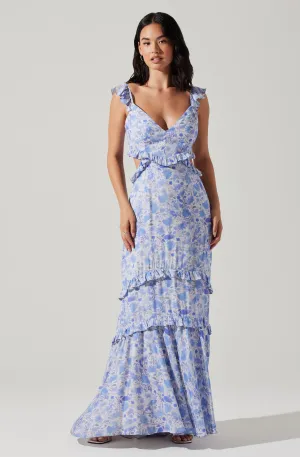 Cassis Floral Ruffle Maxi Dress