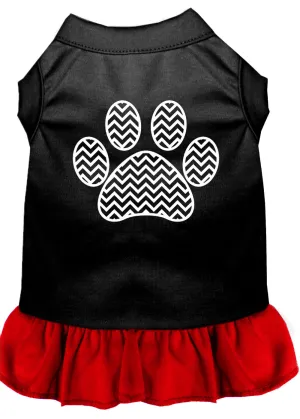 Chevron Paw Screen Print Dress Black With Red Med