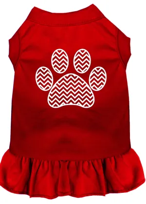 Chevron Paw Screen Print Dress Red Med