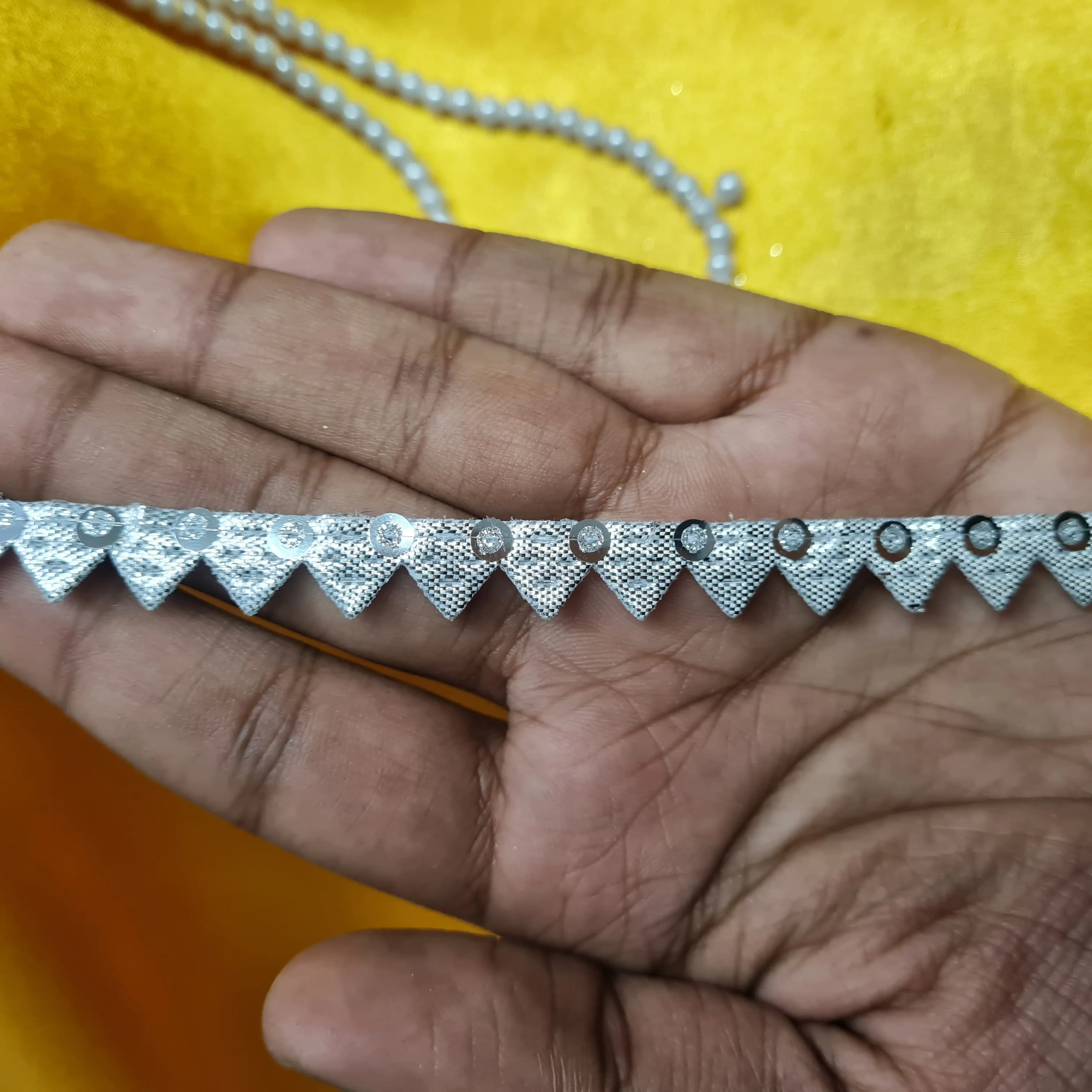 Classic Silver Chevron Piping Sequins Lace