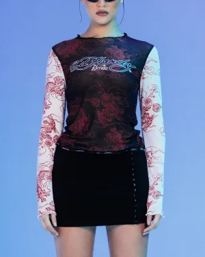 Ed Hardy By Loiter Women's Mesh Long Sleeve Top Black/White