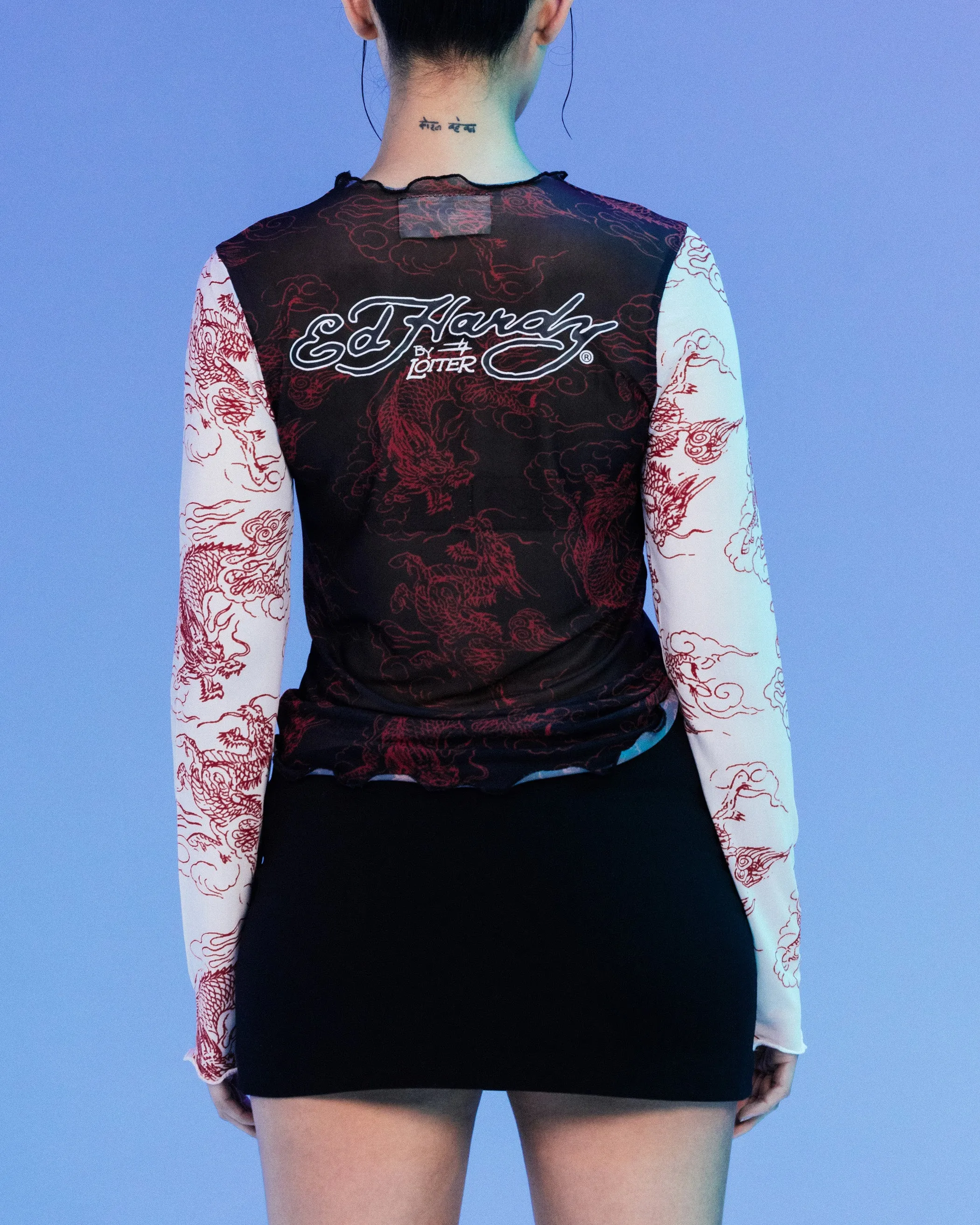 Ed Hardy By Loiter Women's Mesh Long Sleeve Top Black/White