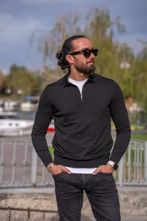 Eden Slim Fit Black Zippered Knitwear