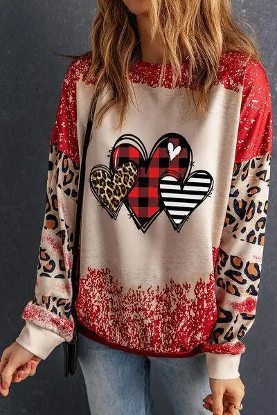 Fall In Love Animal Print Heart Sweatshirt