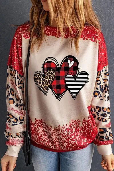 Fall In Love Animal Print Heart Sweatshirt