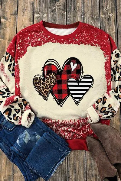 Fall In Love Animal Print Heart Sweatshirt