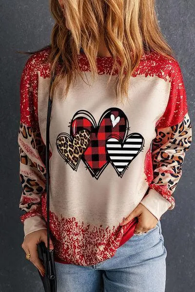 Fall In Love Animal Print Heart Sweatshirt