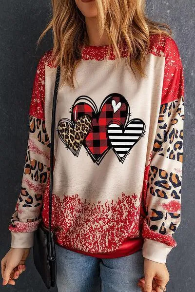 Fall In Love Animal Print Heart Sweatshirt