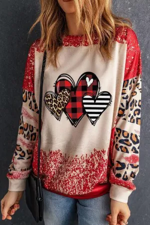 Fall In Love Animal Print Heart Sweatshirt