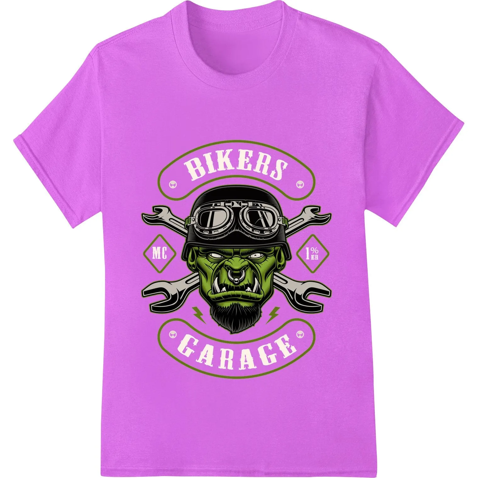 Fierce Green Monster Biker Skull Heat Transfer Print